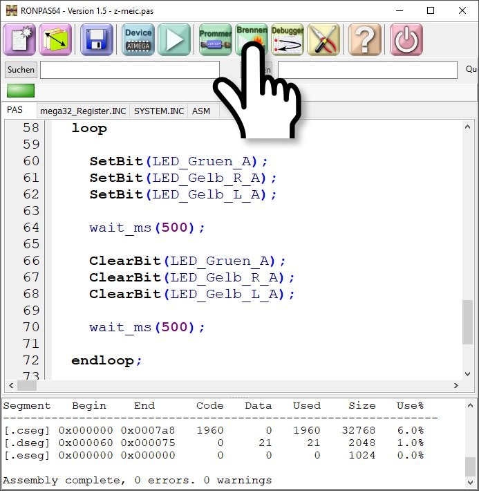 Brennen des Testprogramms 1